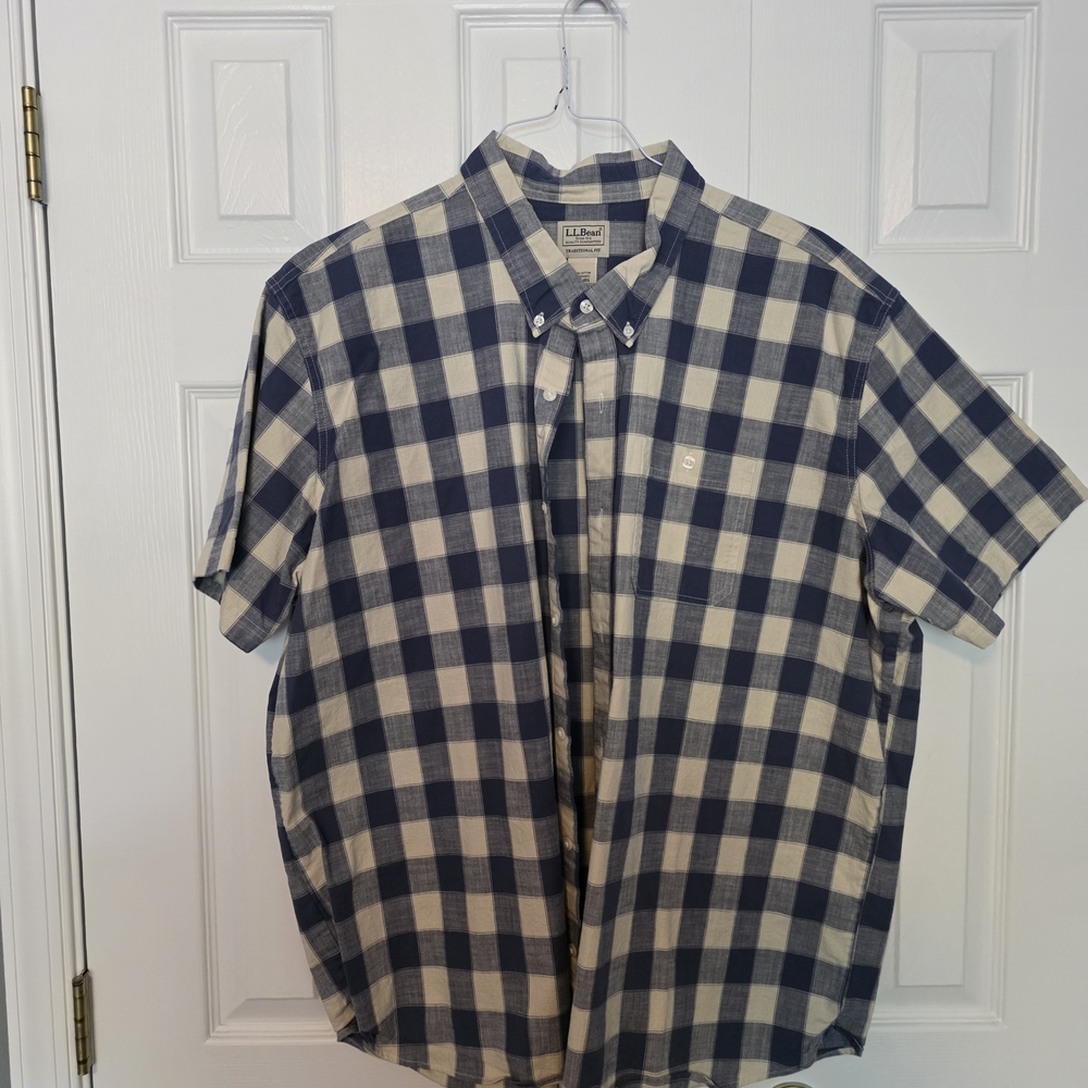 L.L. Bean Navy and Cream Plaid Shirt